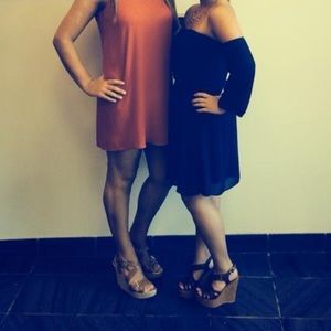 A. Byer Navy Blue Off-The-Shoulder Dress